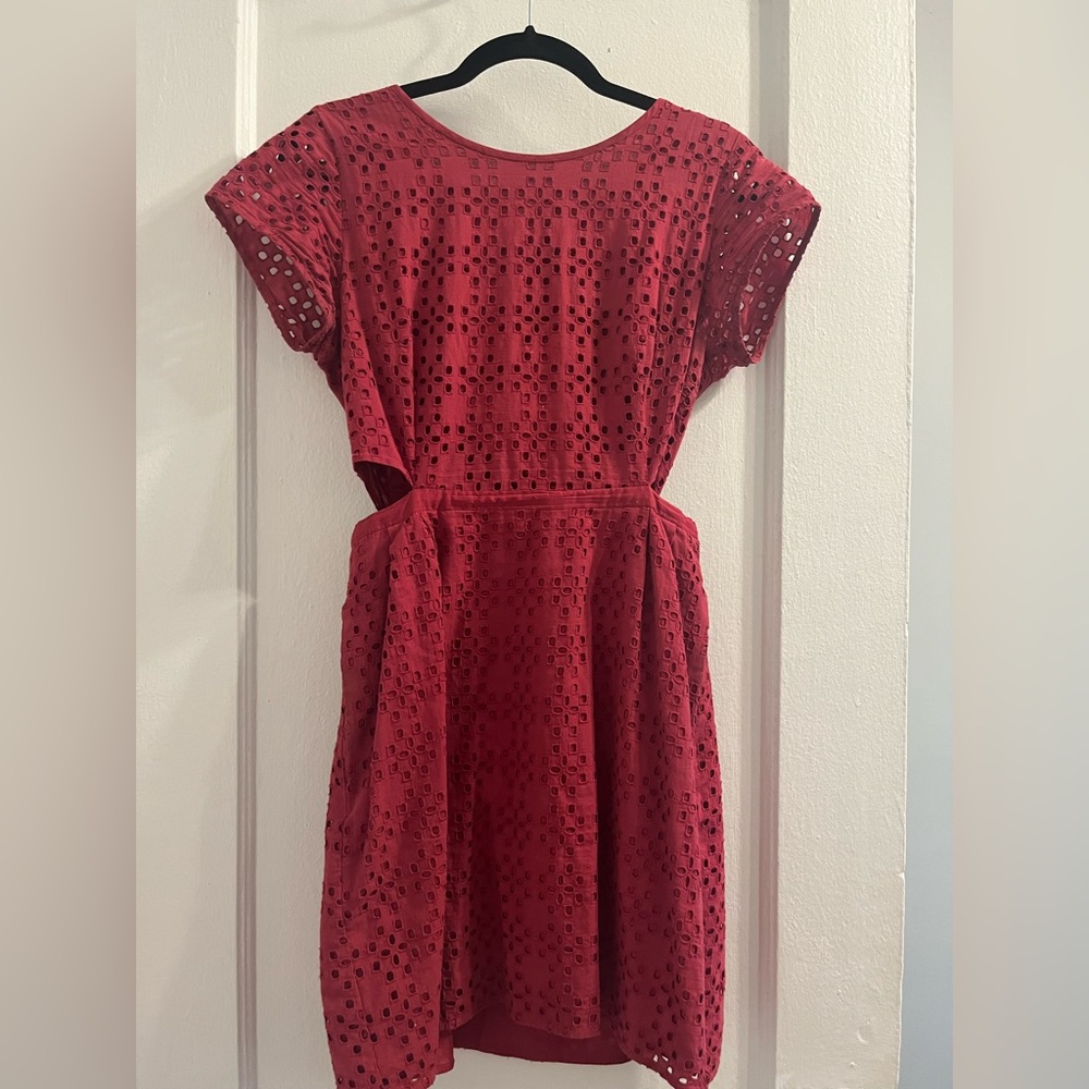 Red eyelet Madewell mini dress with cutouts